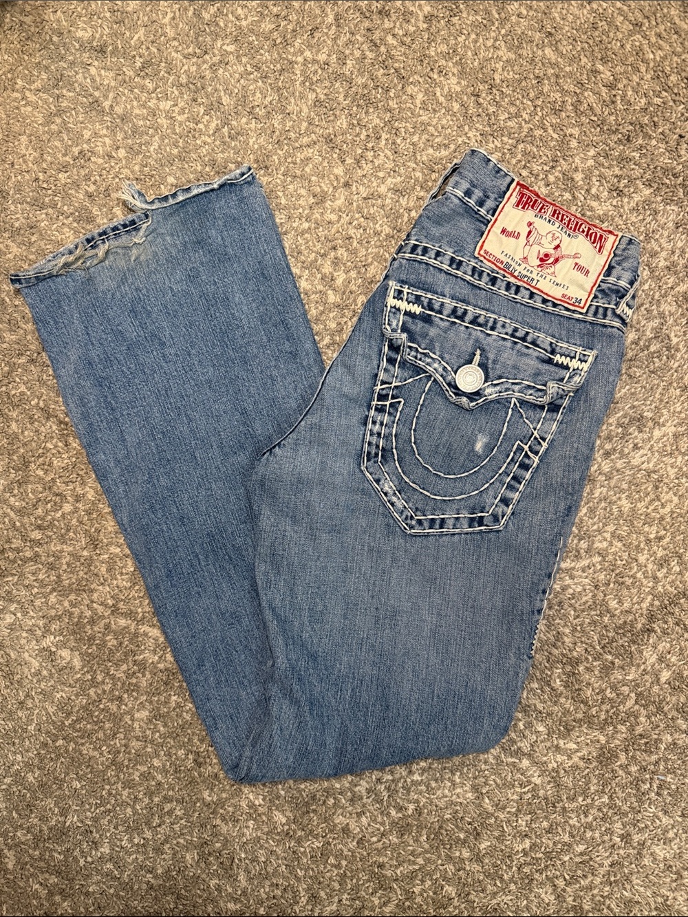 Y2K True Religion Women's Wideleg Jeans Mid Waist Billy Super T MADE USA L44xI32